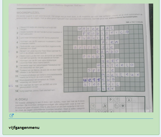 Antwoorden met opgeloste puzzel