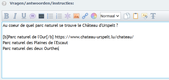 Vragen/antwoorden/instructies veld